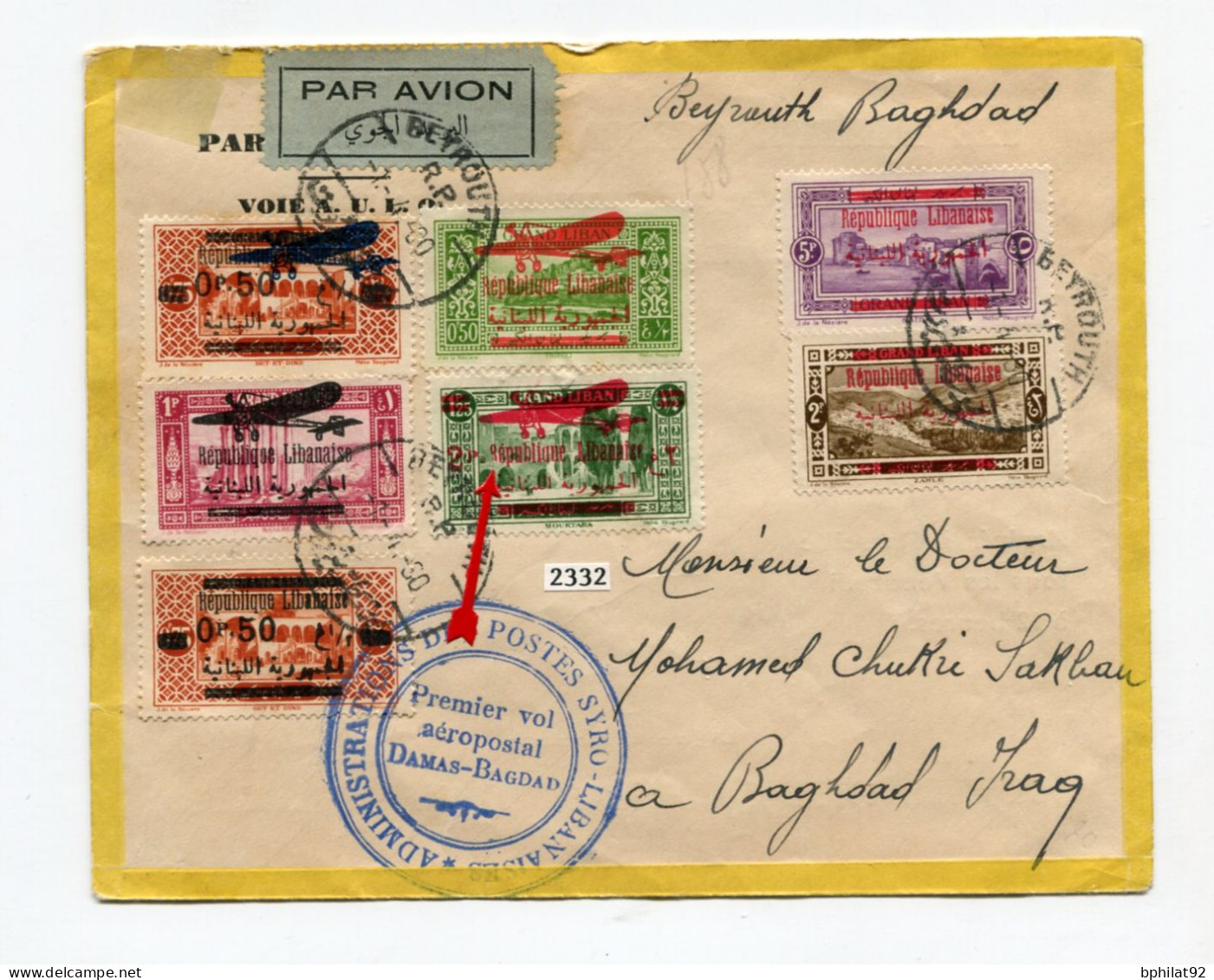 !!! LIBAN, LETTRE PAR AVION DE BEYROUTH POUR BAGDAD DE 1930, CACHET 1ER VOL AEROPOSTAL DAMAS - BAGDAD - Cartas & Documentos