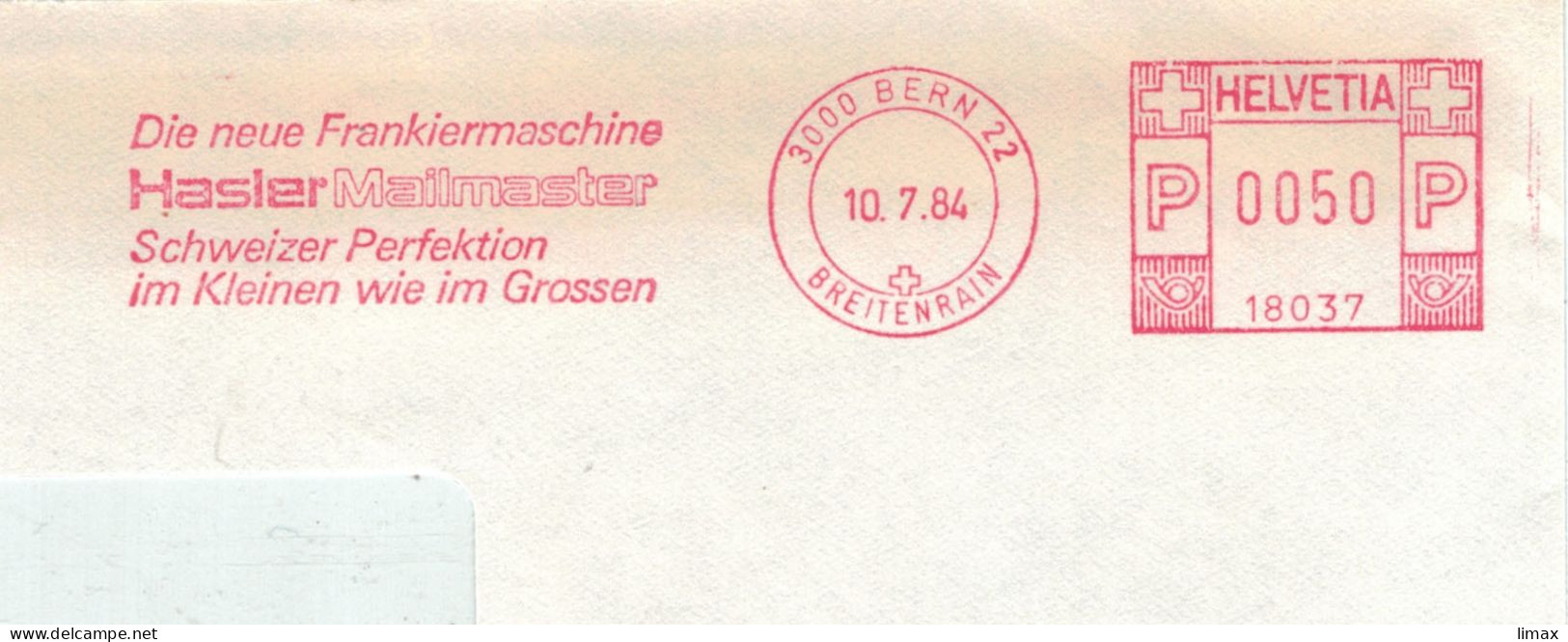 3000 Bern Breitenrain 1984 Frankiermaschine Hasler Mailmaster Schweizer Perfektion Klein Wie Gross No. 18037 - Frankiermaschinen (FraMA)