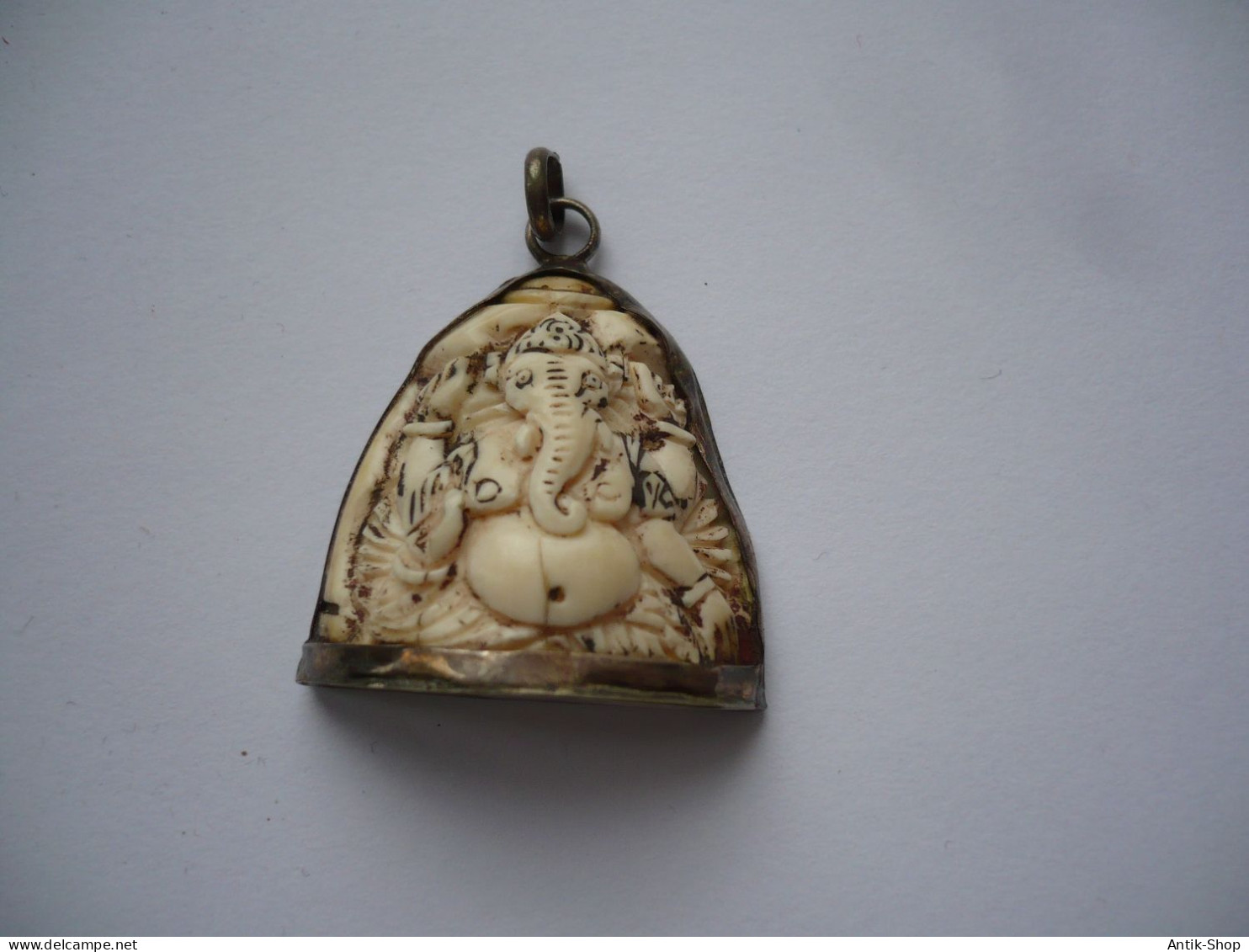 Anhänger - Hindu Gottheit GANESHA - Beinschnitzerei In Silberfassung  - älter (1071) - Pendentifs