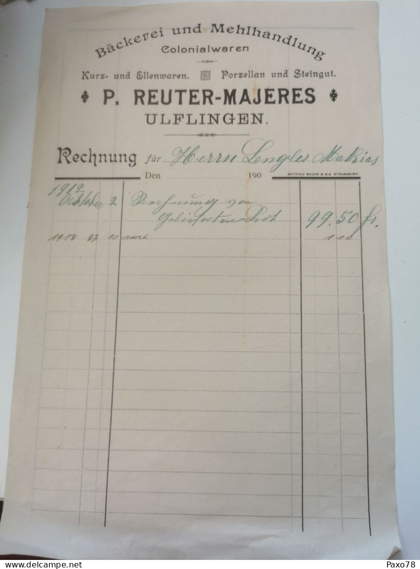 Facture, P. Reuter-Majeres, Ulflingen 1912 - Luxemburgo