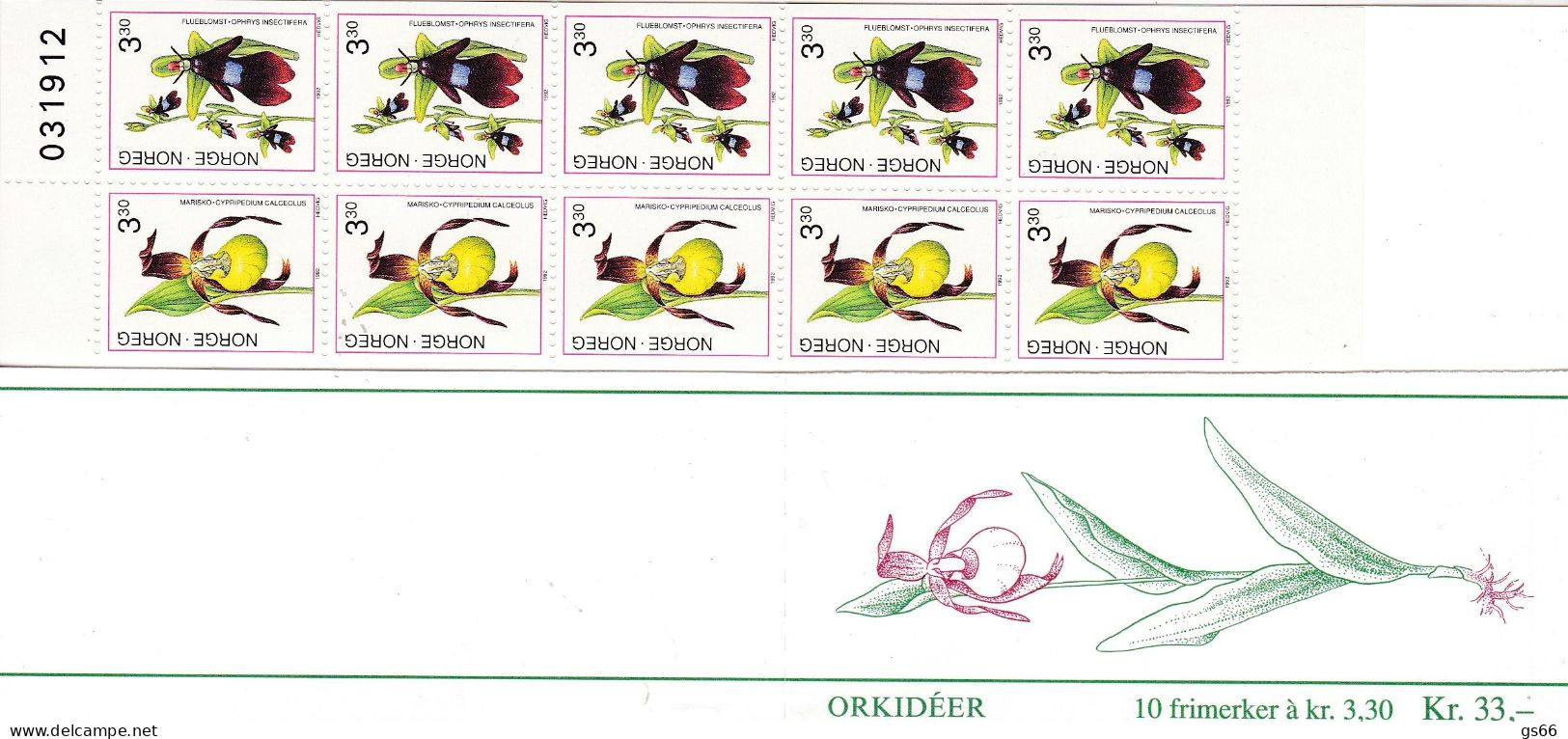 Norge, 1992, 1088/89 MH 18, MNH **, Orchideen. Booklet, Control Number - Booklets