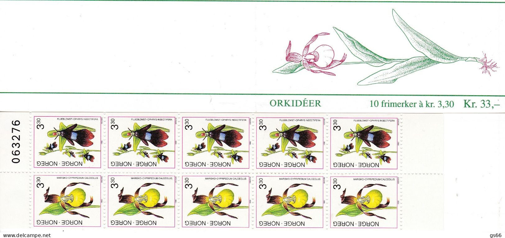Norge, 1992, 1088/89 MH 18, MNH **, Orchideen. Booklet, Control Number - Booklets