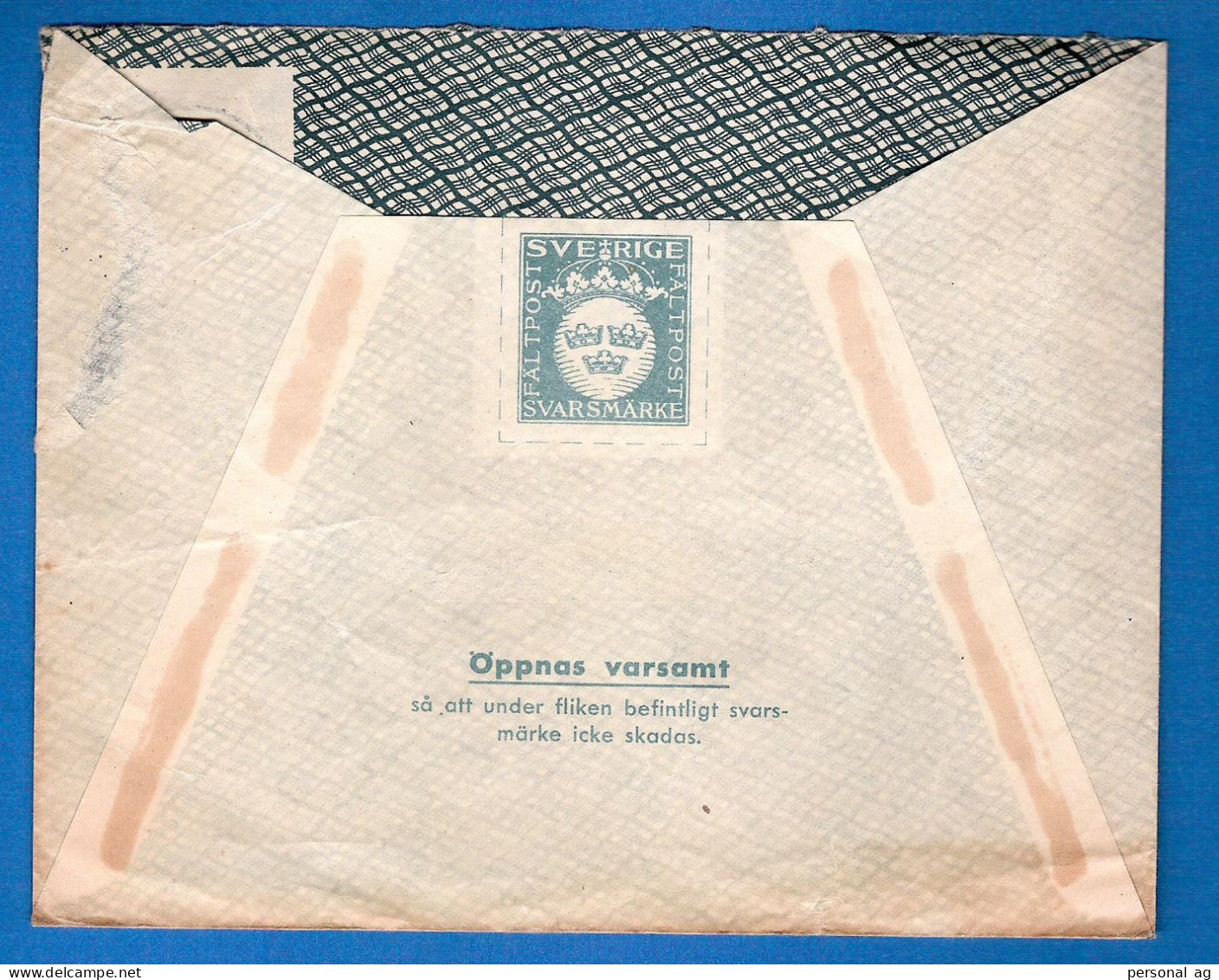 1942  Militärbrev – Schwedische Feldpost, Umschlag Mit Retourmarke Rückseitig - Militaires