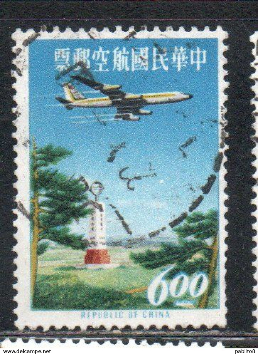 CHINA REPUBLIC CINA TAIWAN FORMOSA 1963 AIR POST MAIL AIRMAIL JET OVER TROPIC OF CANCER MONUMENT 6$ USED USATO OBLITERE' - Poste Aérienne