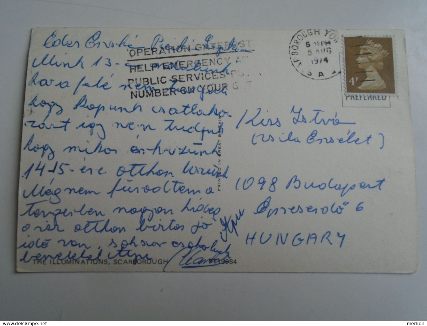 D196363   UK -England - Yorkshire - Scarborough   PU 1974 -slogan Operation Gatepost  - Sent To Hungary - Scarborough