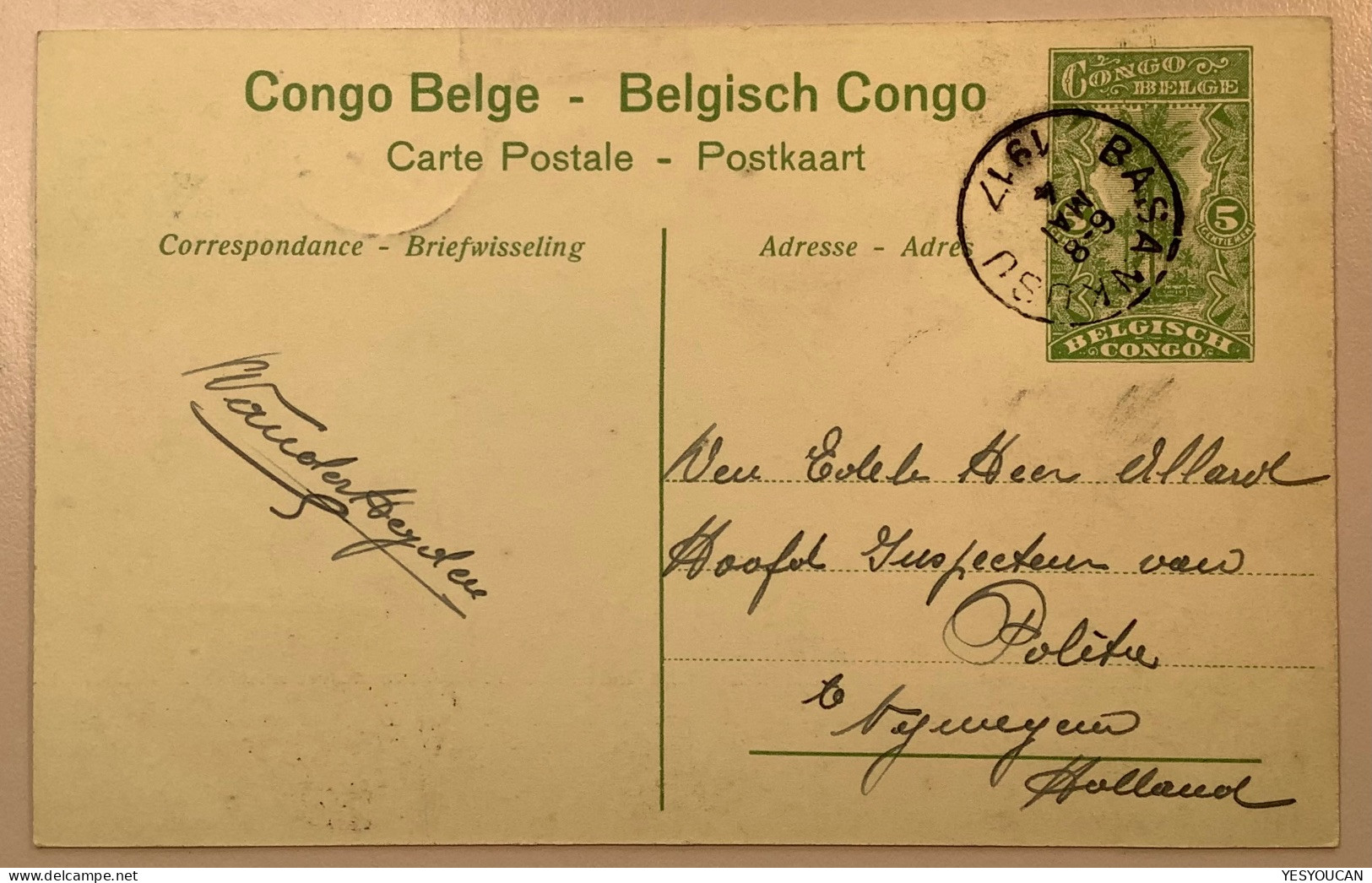 BASANKUSU1917entier Postal Illustré5c GARE MAYUMBE25>Netherlands (Congo Belge Railroad Station Bahnhof Postal Stationery - Brieven En Documenten