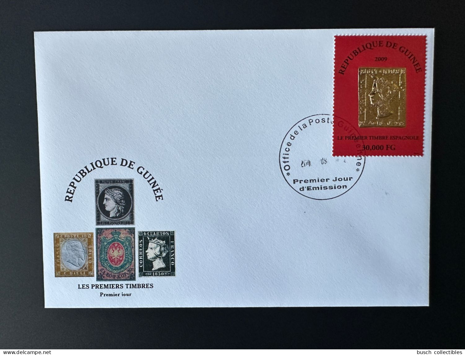 Guinée Guinea 2009 Mi. 6718 FDC Premier Timbre Espagnol First Spanish Stamp On Stamp Gold Or Primer Sello Español - Unused Stamps