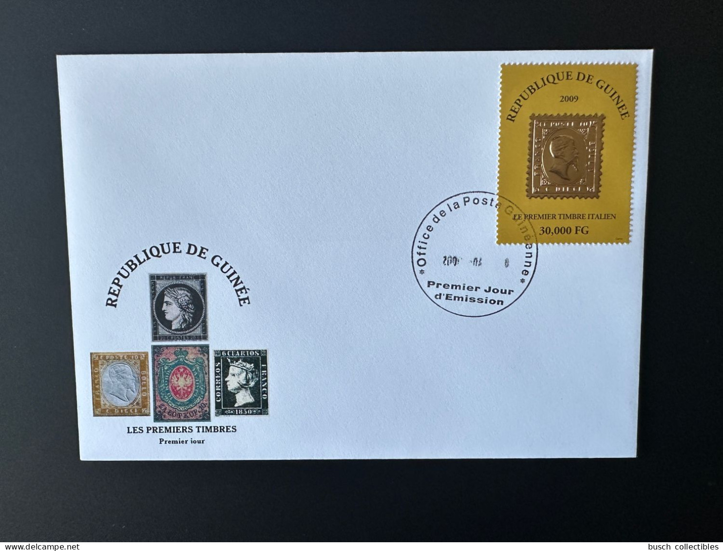 Guinée Guinea 2009 Mi. 6488 FDC Premier Timbre Italien First Italian Stamp On Stamp Gold Or Primo Francobollo Italiano - Ungebraucht