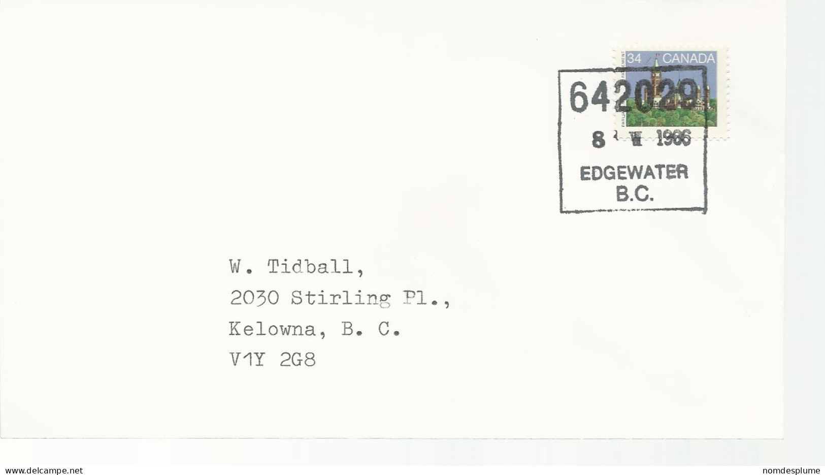 23092) Canada Edgewater Postmark Cancel  - Lettres & Documents