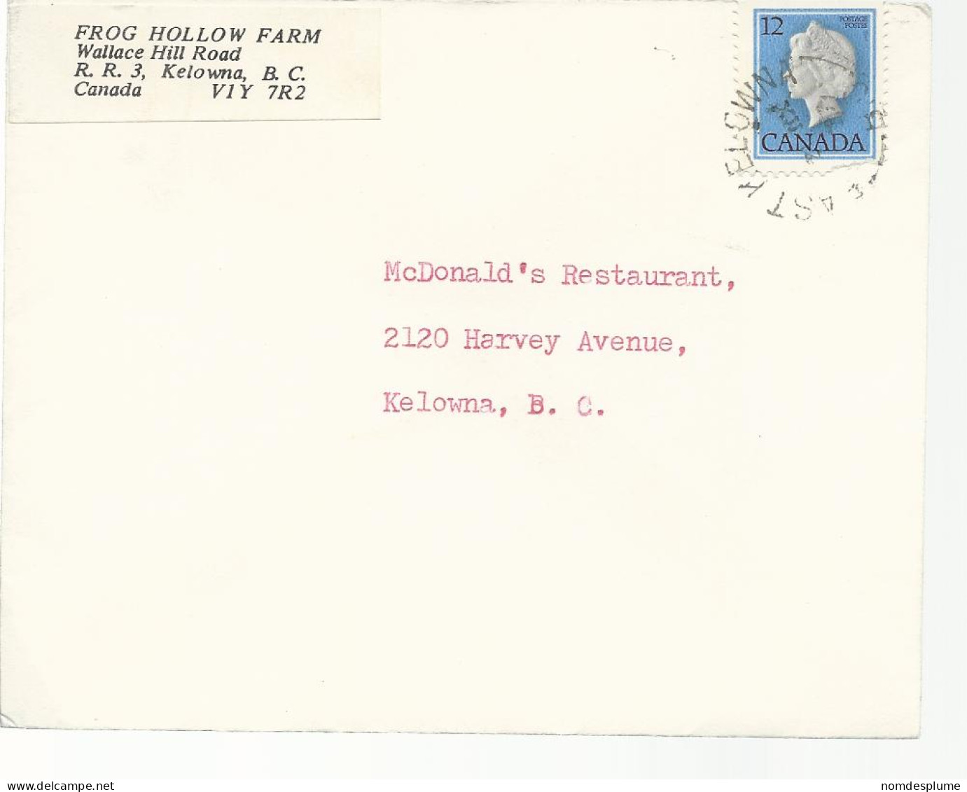 23100) Canada  East Kelowna Postmark Cancel  - Autres & Non Classés