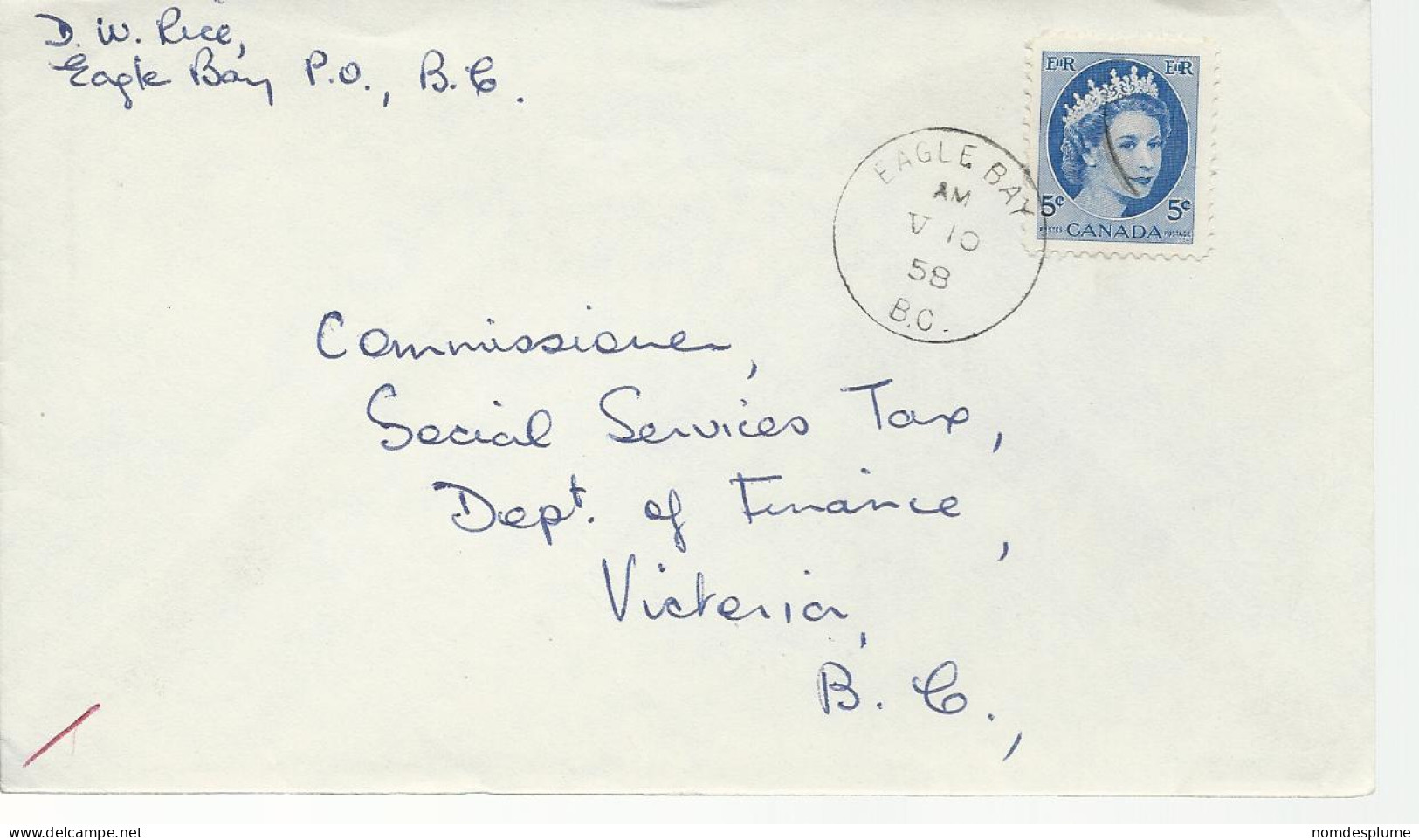 23106) Canada  Eagle Bay Postmark Cancel  - Covers & Documents