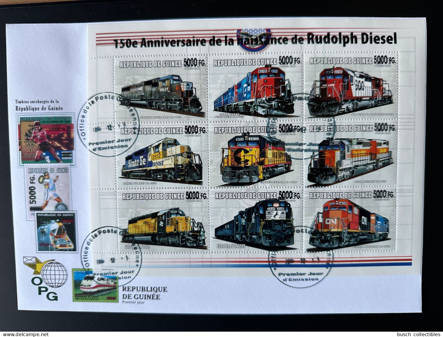 Guinée Guinea 2008 Mi. 6216-6224 FDC Surchargé Overprint Trains Railways Eisenbahn Locomotives Rudolph Diesel - Trenes