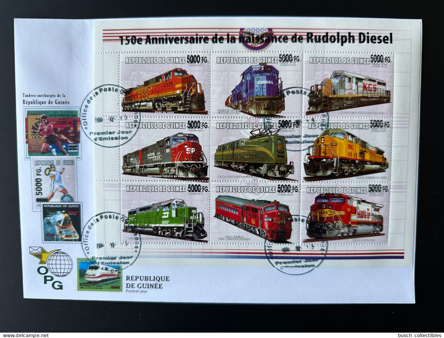 Guinée Guinea 2008 Mi. 6207-6215 FDC Surchargé Overprint Trains Railways Eisenbahn Locomotives Rudolph Diesel - Trenes