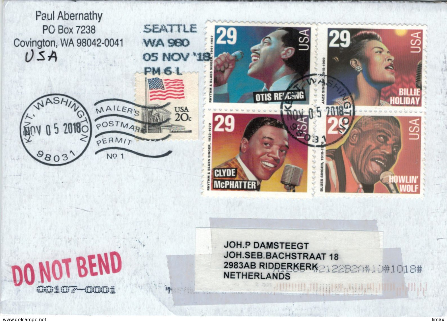 98031 Kent Washington 2018 Ottis Redding - Billie Holiday - Clyde McPhatter - Howlin' Wolf - Musik - Mailers Postmark - Lettres & Documents