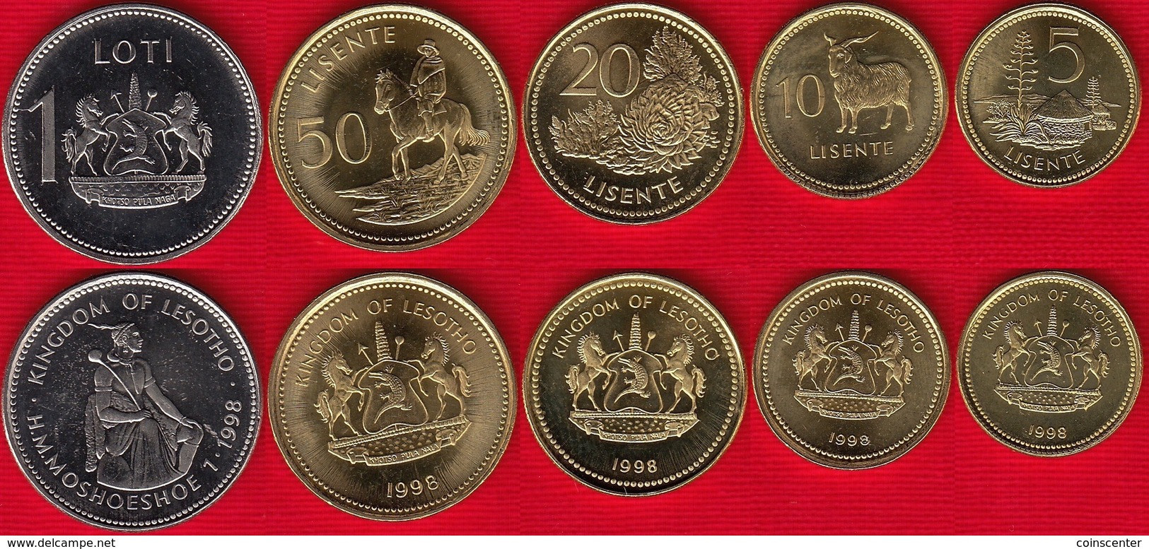 Lesotho Set Of 5 Coins: 5 Lisente - 1 Loti 1998 UNC - Lesotho