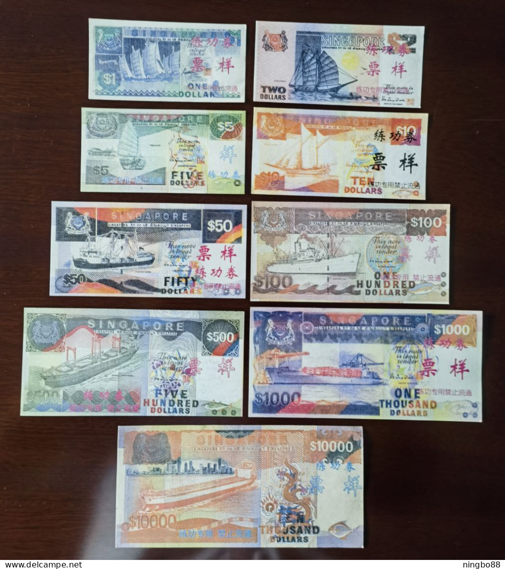 China BOC (bank Of China) Training/test Banknote,Singapore Note B Series 9 Different Specimen Overprint,original Size - Singapour