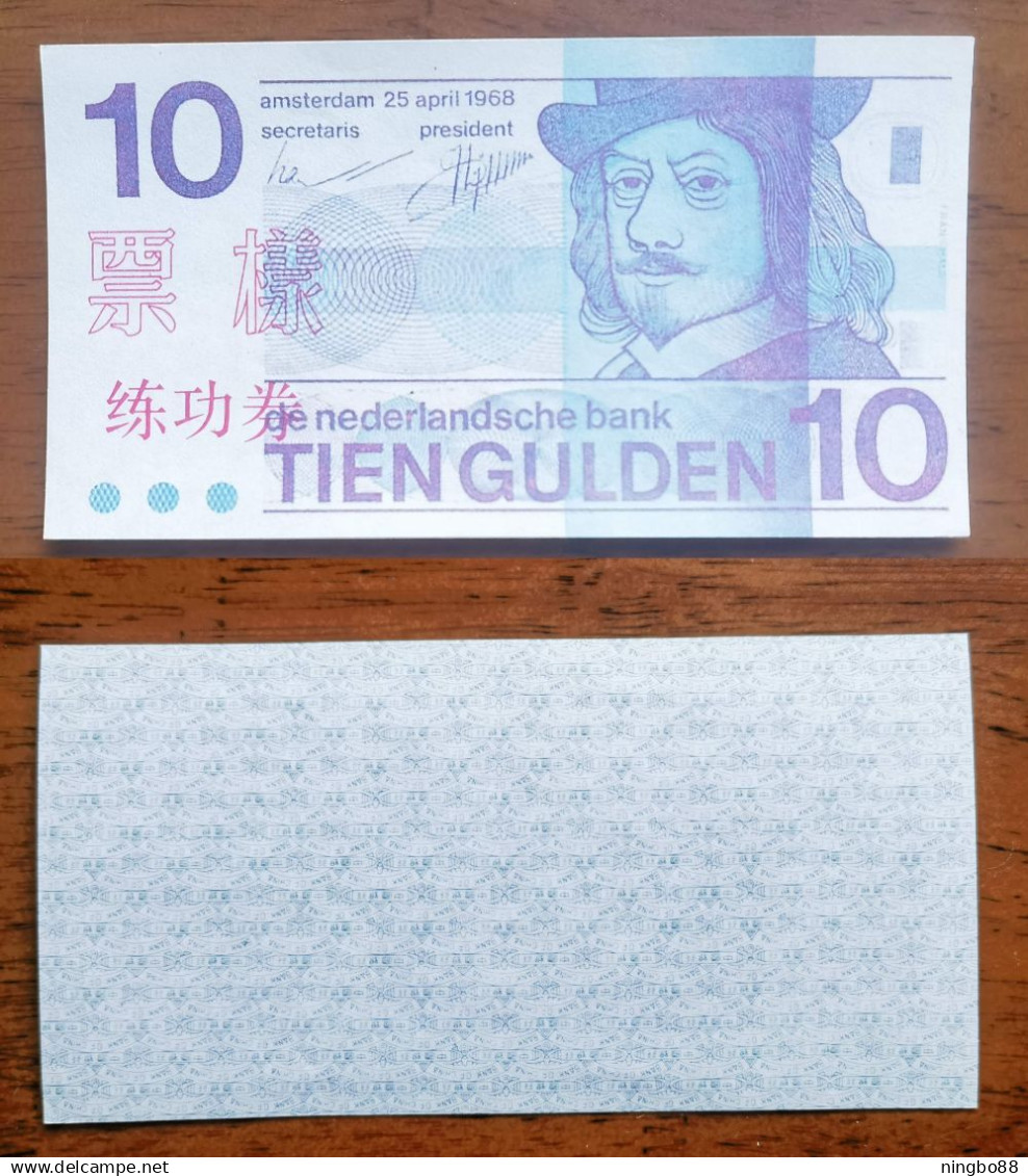 China BOC Bank Training/test Banknote,Netherlands Holland A Series 10 Gulden Note Specimen Overprint,Original Size - [6] Fakes & Specimens