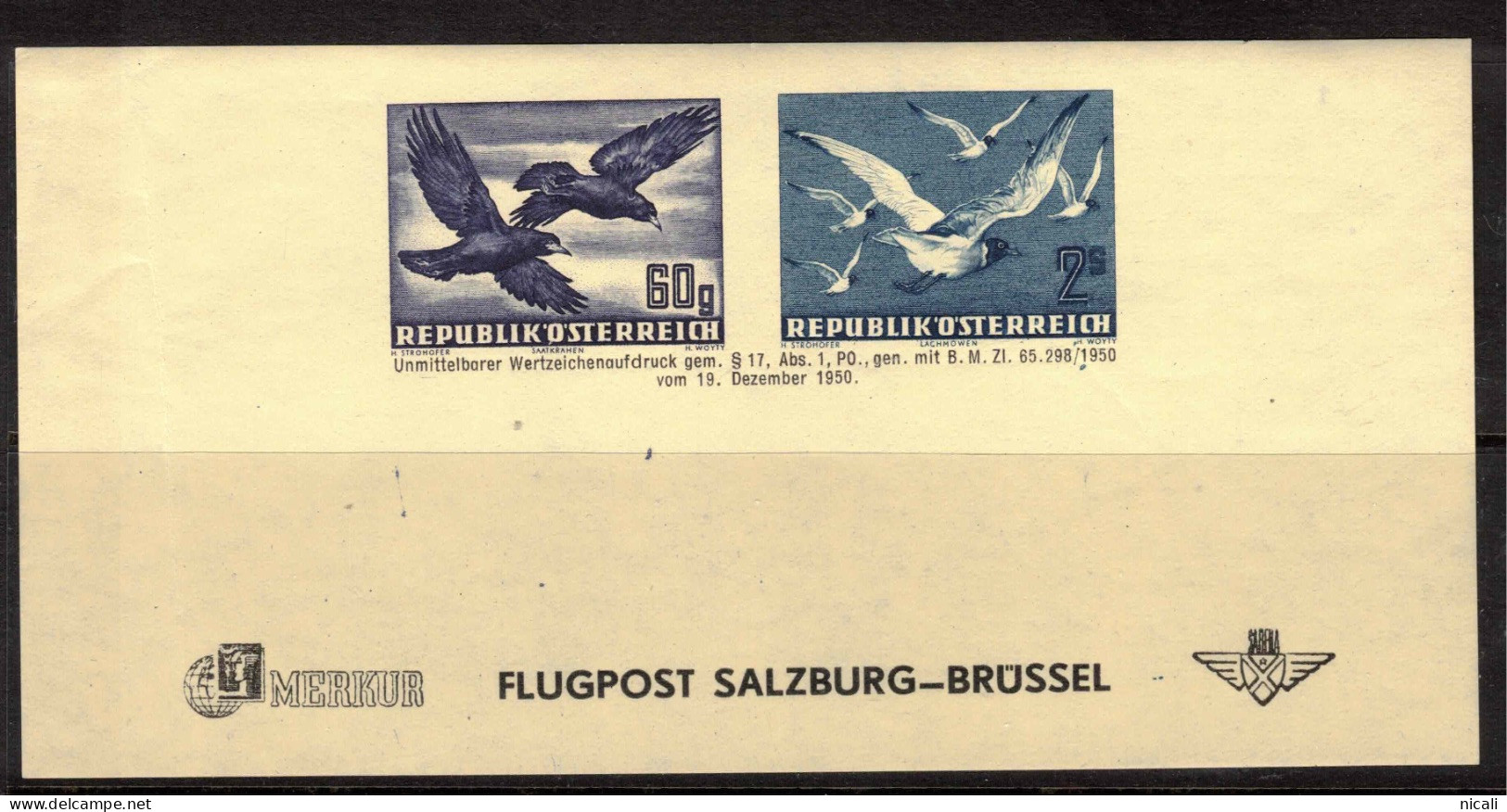 AUSTRIA 1950 Salzburg Austria Special Flight Souvenir Sheet UNHM #CDK0 - Altri & Non Classificati