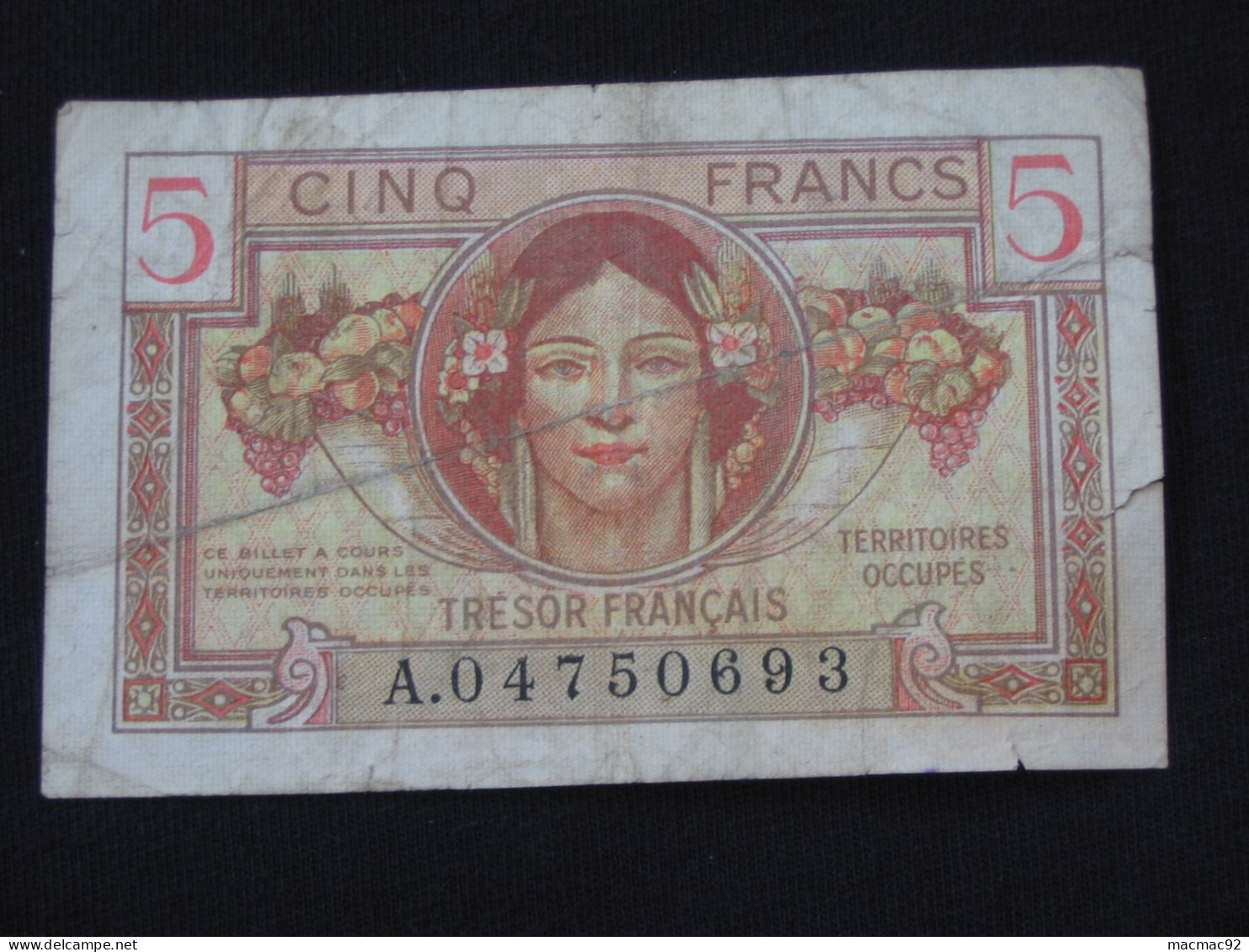 5 Cinq Francs TRESOR FRANCAIS  Type  1947   **** EN ACHAT IMMEDIAT **** - 1947 Franse Schatkist