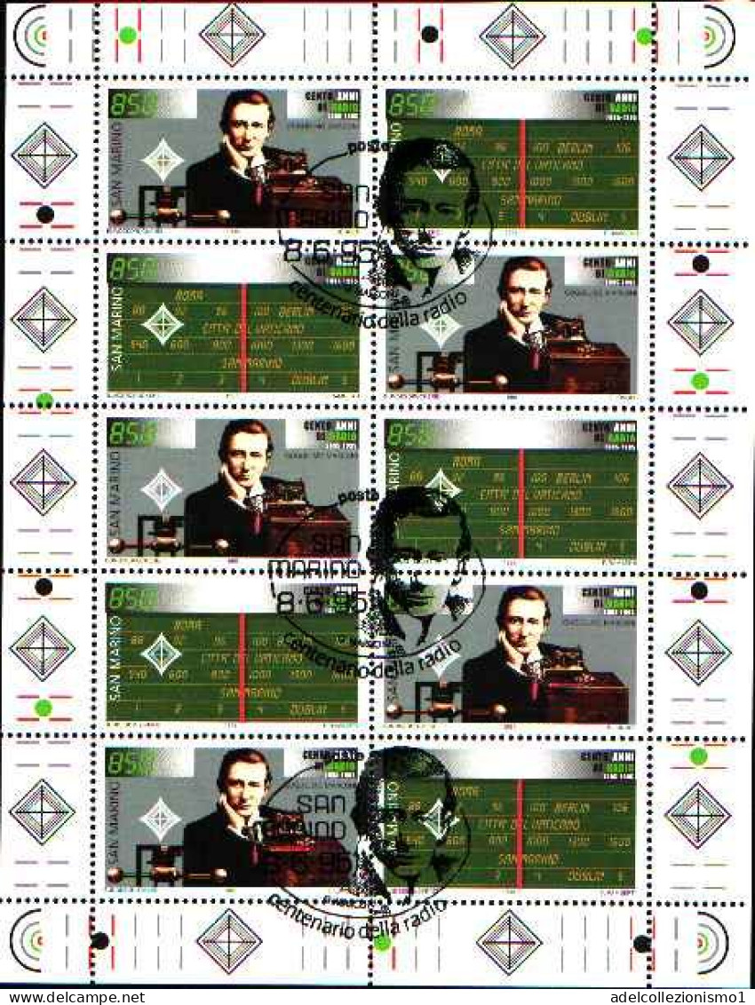 48404) SAN MARINO Centenario Della Radio - 5ª Emissione - Blocco Mosaico - 8 Giugno 1995 FOGLIO INTERO  USATO - Used Stamps