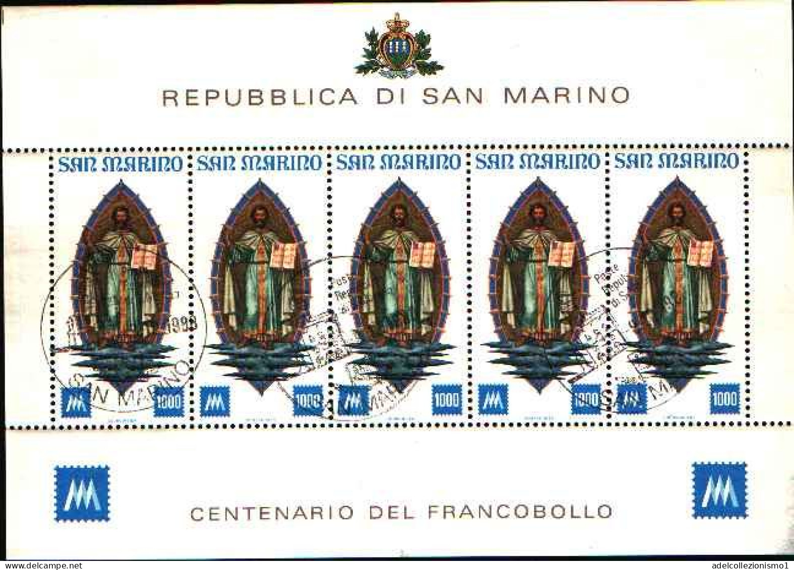 48405) SAN MARINO Centenario Dei Primi Francobolli Di San Marino - 28 Agosto 1977 FOGLIO INTERO  USATO - Used Stamps