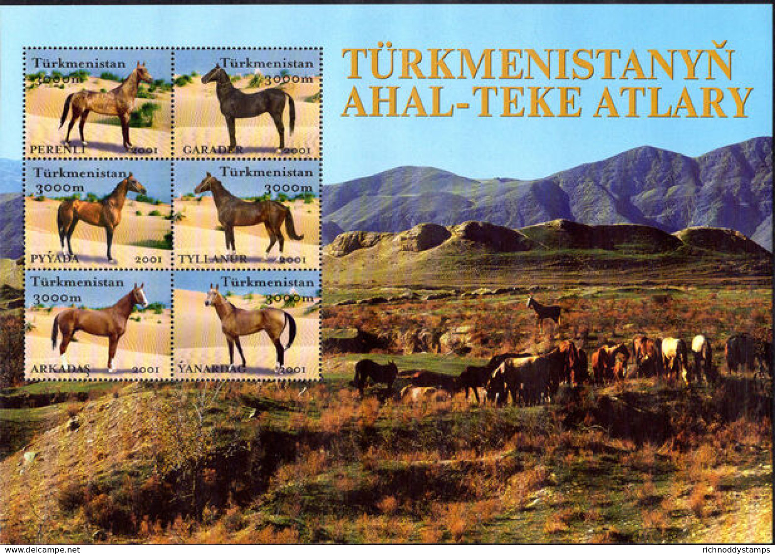 Turkmenistan 2001 Akhal-Teke Horses Sheetlet Unmounted Mint. - Turkmenistan