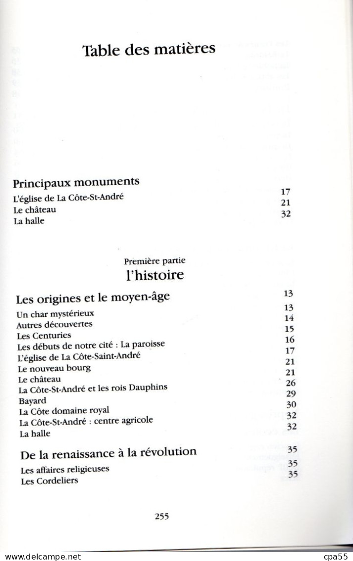 LA CÔTE SAINT-ANDRE des Origines à nos Jours de Jean Carraz-Billat  -  Jolie Monographie