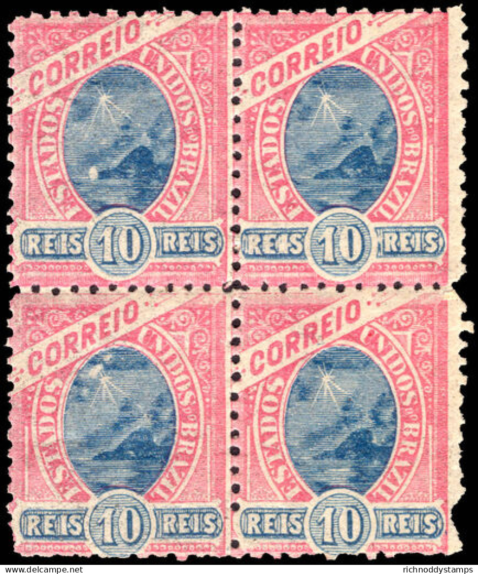 Brazil 1897 10r Blue And Rose Block Of 4 Unmounted Mint. - Neufs