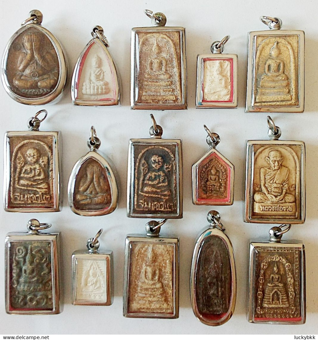 SET OF 15 THAI BUDDHIST BLESSED MEDALLION CLAY AMULETS - Countries