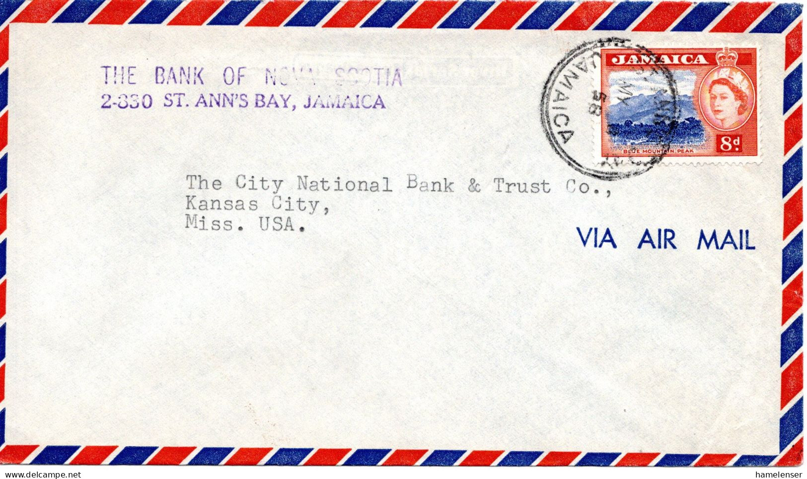 67714 - Jamaica - 1958 - 8d QEII EF A LpBf ST ANN'S BAY -> Kansas City, MO (USA) - Jamaïque (...-1961)