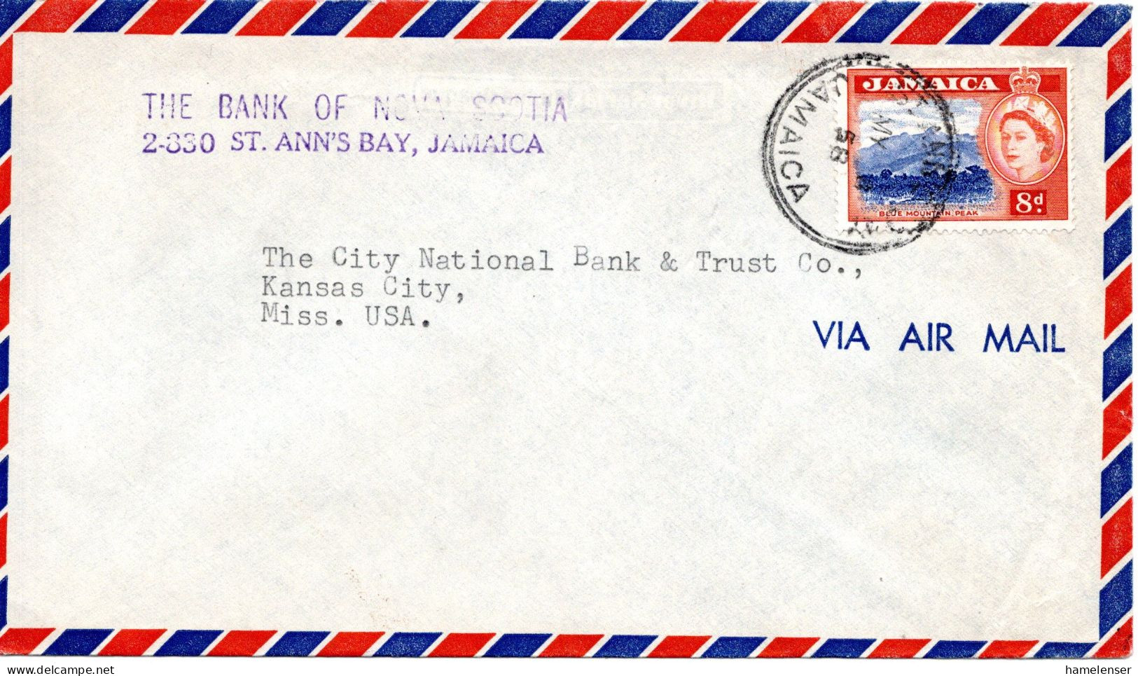 67714 - Jamaica - 1958 - 8d QEII EF A LpBf ST ANN'S BAY -> Kansas City, MO (USA) - Jamaica (...-1961)