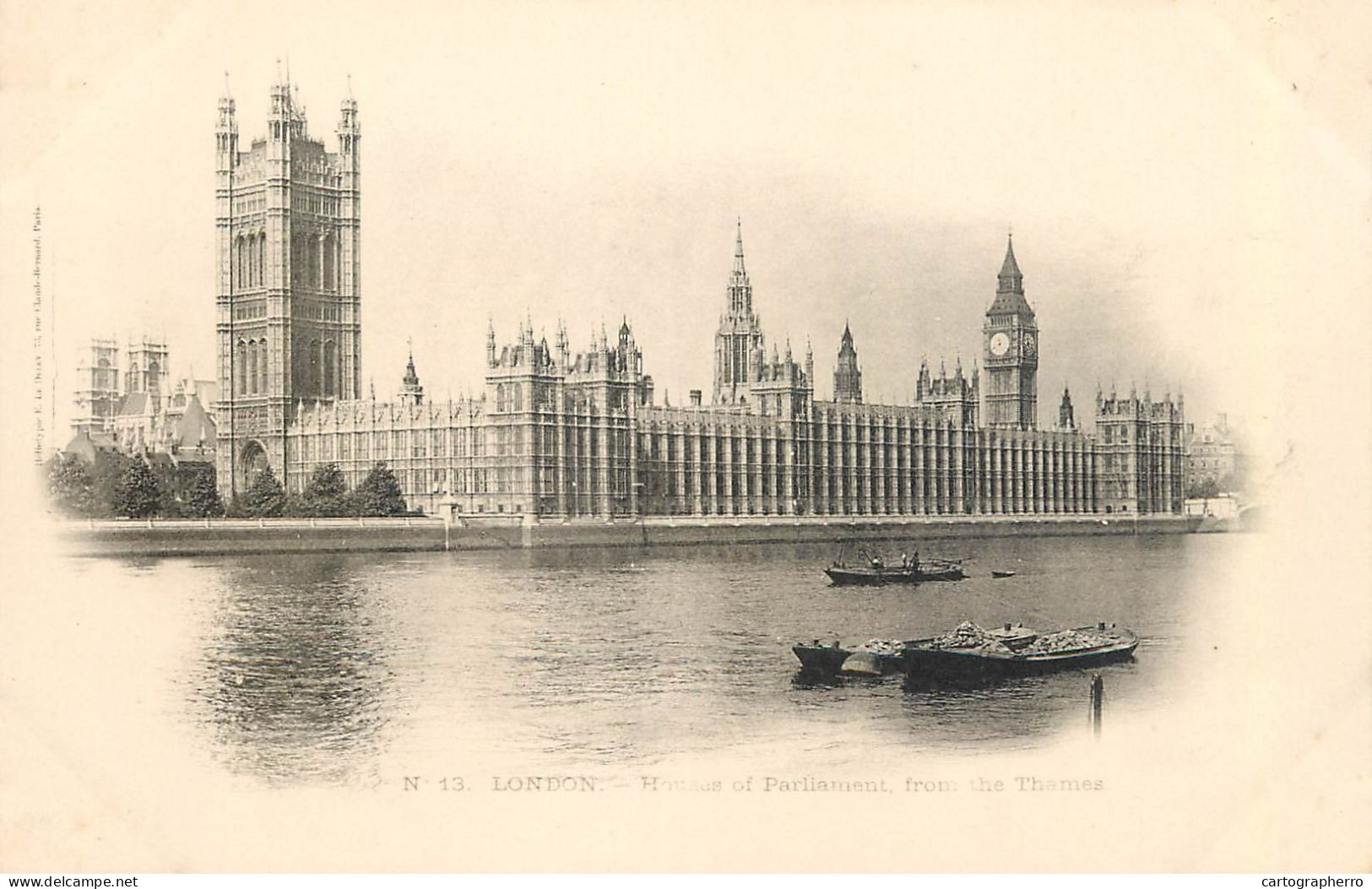 England London Houses Of Parliament From The Thames Black And White Photo - River Thames