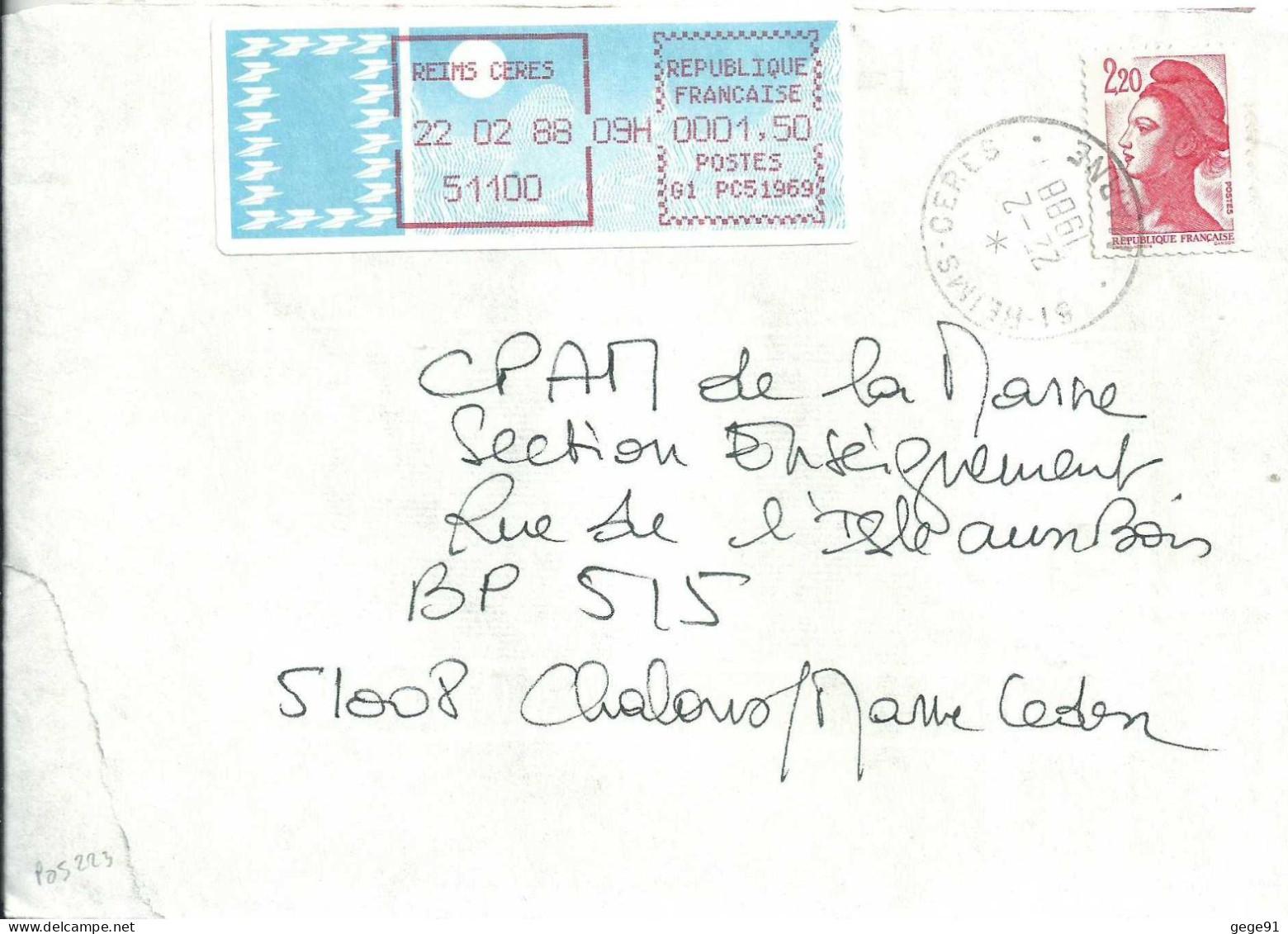 Vignette D'affranchissement - MOG - Reims Céres - Marne - Complément D'affranchissement - 1985 Papier « Carrier »