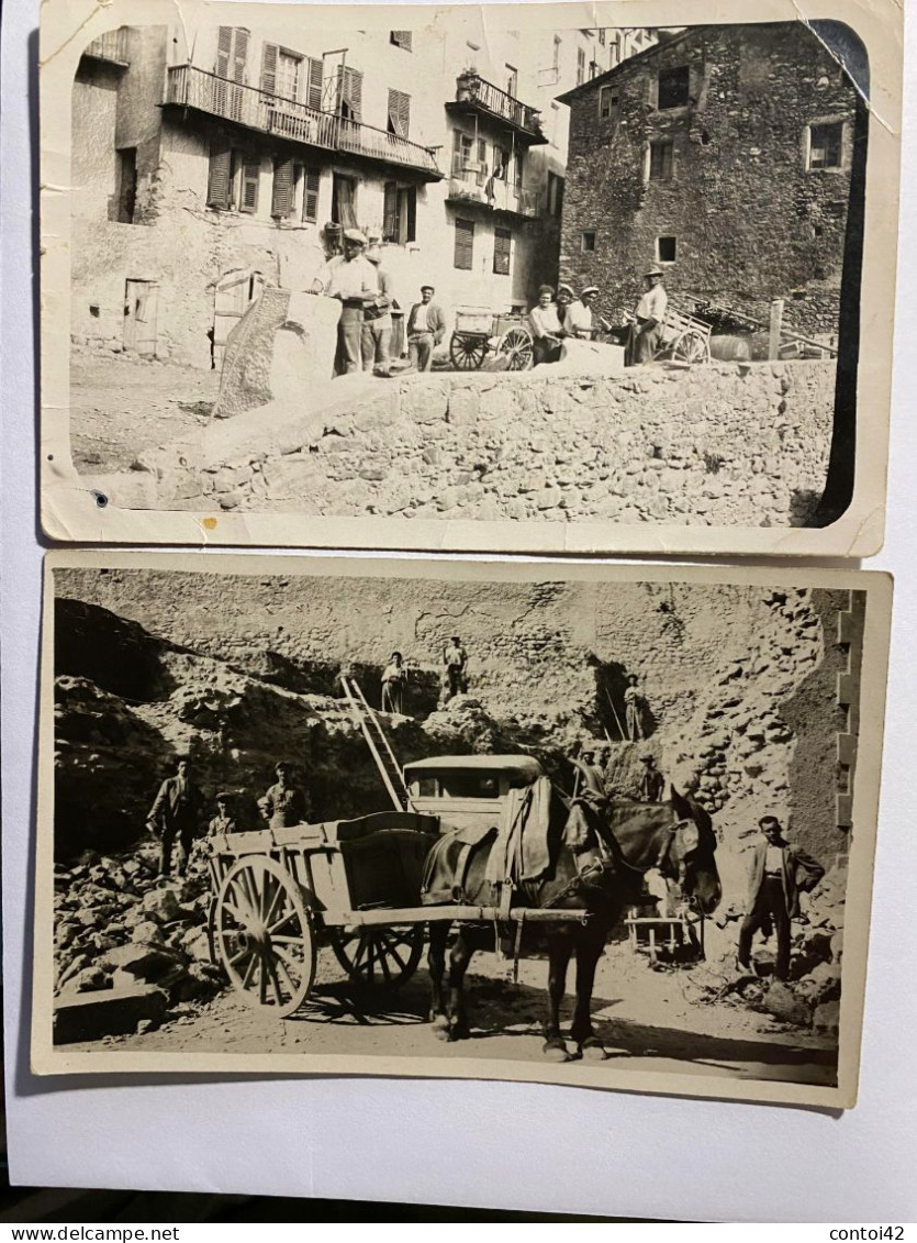 06 ROQUEBILLIERE LOT DE DEUX CARTE-PHOTO OUVIERS CARRIERES METIER ATTELAGE VALLEE DE LA VESUBIE ALPES MARITIMES - Roquebilliere