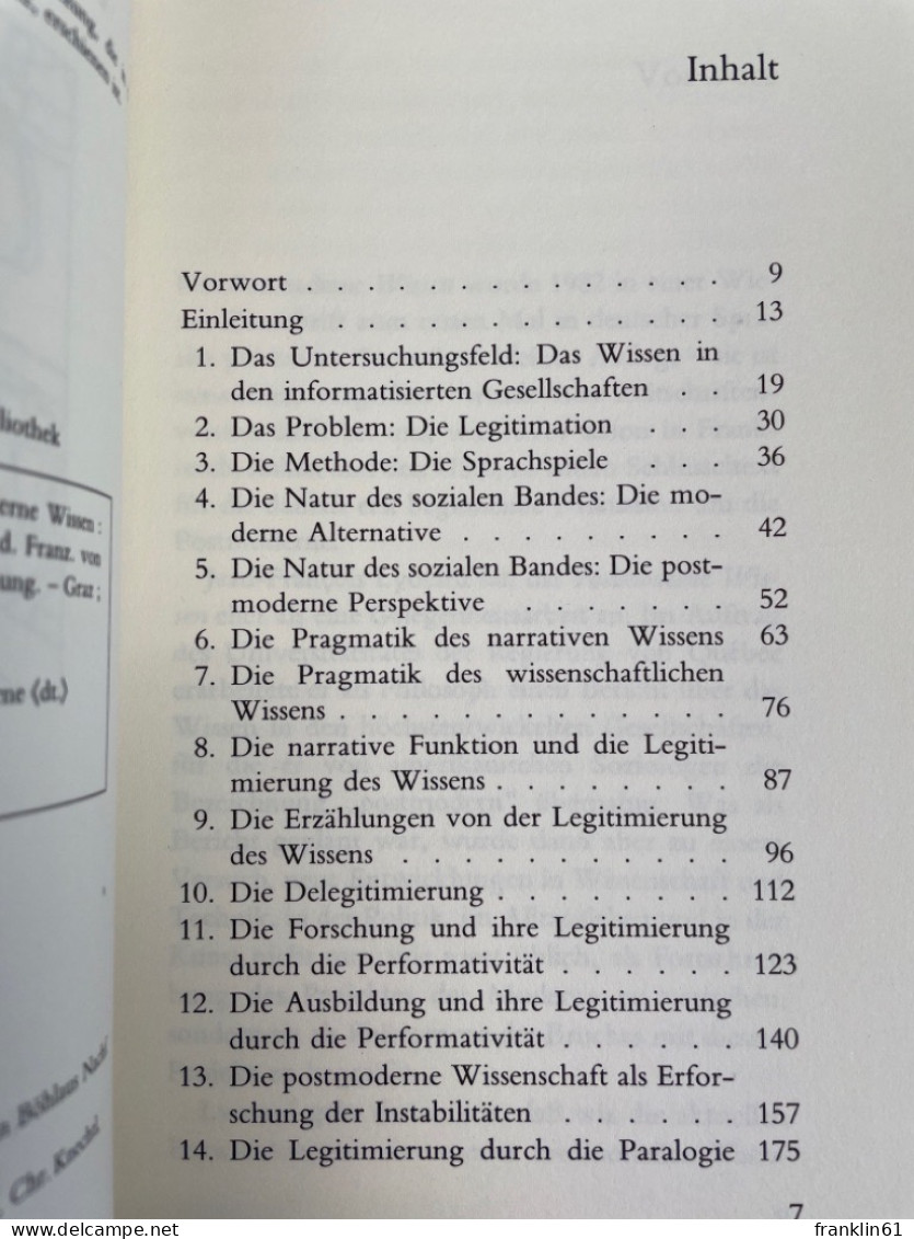 Das Postmoderne Wissen : Ein Bericht. - Filosofía