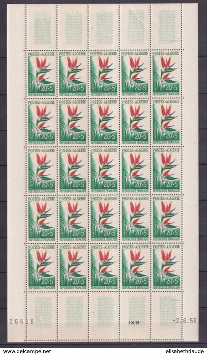 ALGERIE - 1958 - FEUILLE COMPLETE De 25 - FLORE - YVERT N° 351 ** MNH - COIN DATE - Neufs