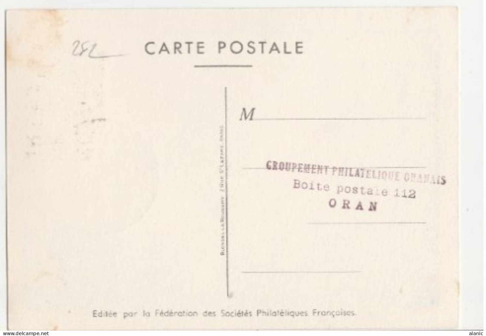 ALGERIE-Carte Maximum- N°282 JOURNEE DU TIMBRE 1950-ORAN - Maximumkaarten