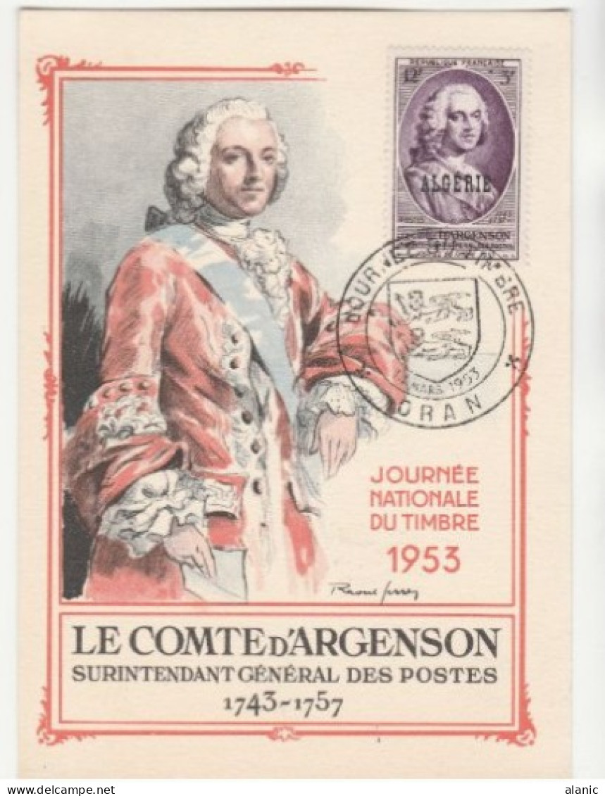 ALGERIE-Carte Maximum- N°303 JOURNEE DU TIMBRE 1953 -ORAN - Cartes-maximum