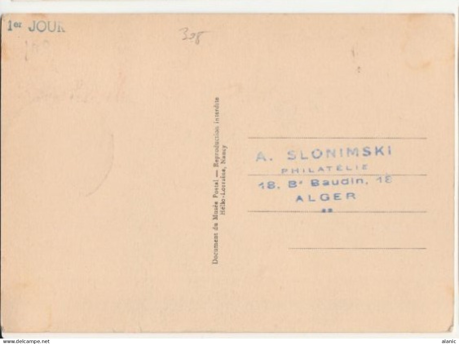 ALGERIE-Carte Maximum- N°308 JOURNEE DU TIMBRE 1954-De LAVALETTE-ORAN - Cartes-maximum