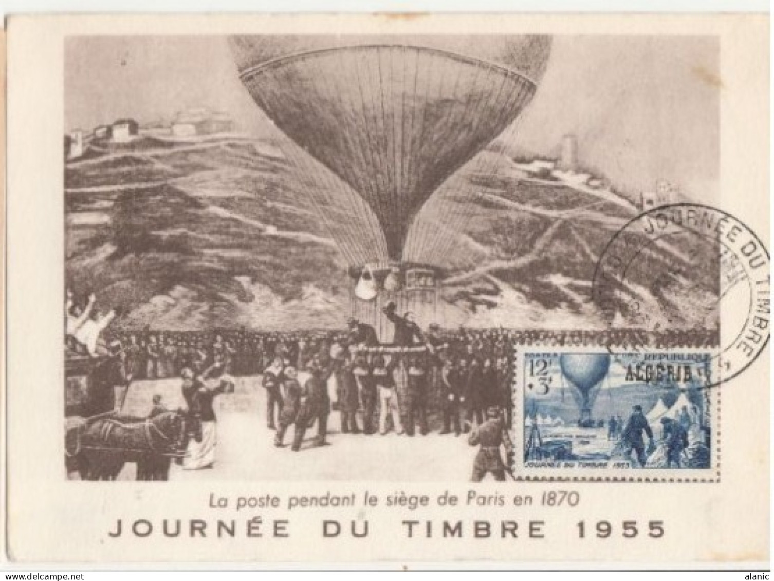 ALGERIE-Carte Maximum- N°325  JOURNEE DU TIMBRE 1955-BALLON MONTE-COLOMB-BECHAR - Cartes-maximum