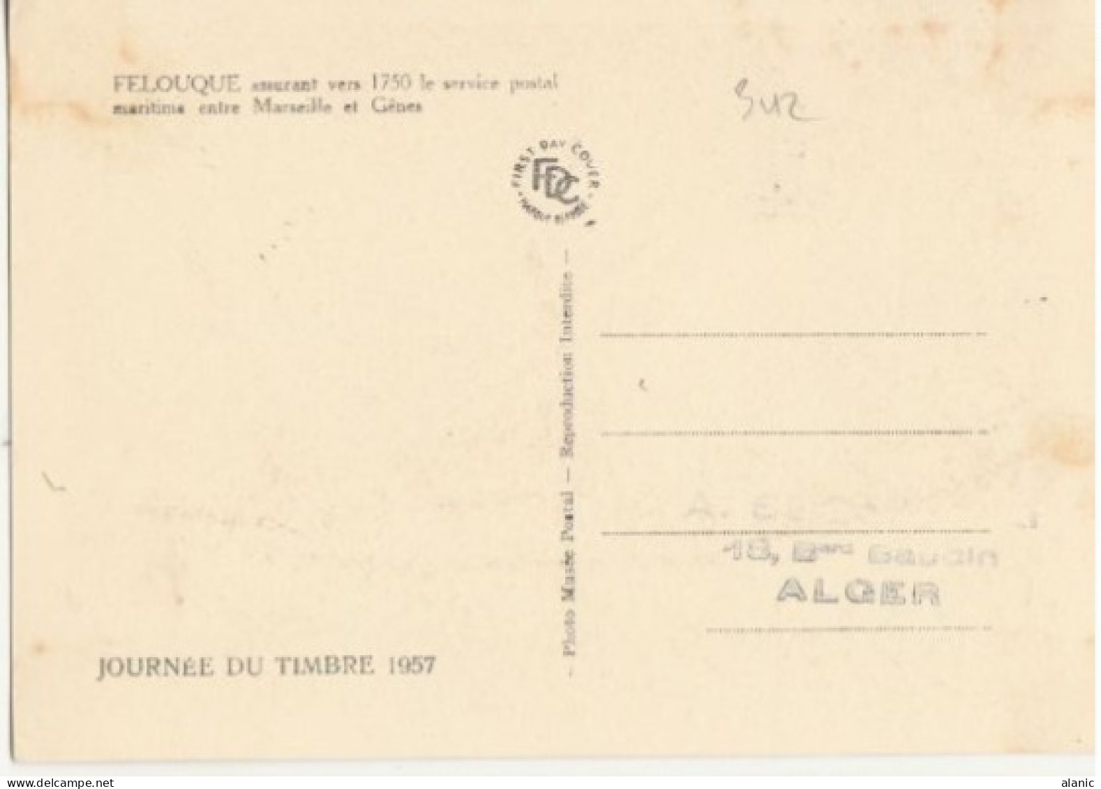 ALGERIE-Carte Maximum- N°342 JOURNEE DU TIMBRE 1957-ORAN-Peu Connue - Maximumkarten