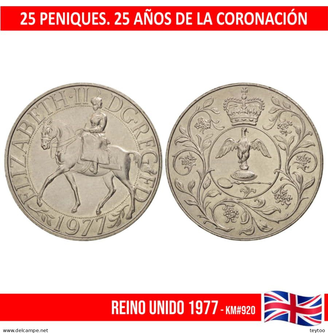 B0927# Reino Unido 1977. 25 Peniques. Bodas De Plata (SC) UC#920 - 25 New Pence