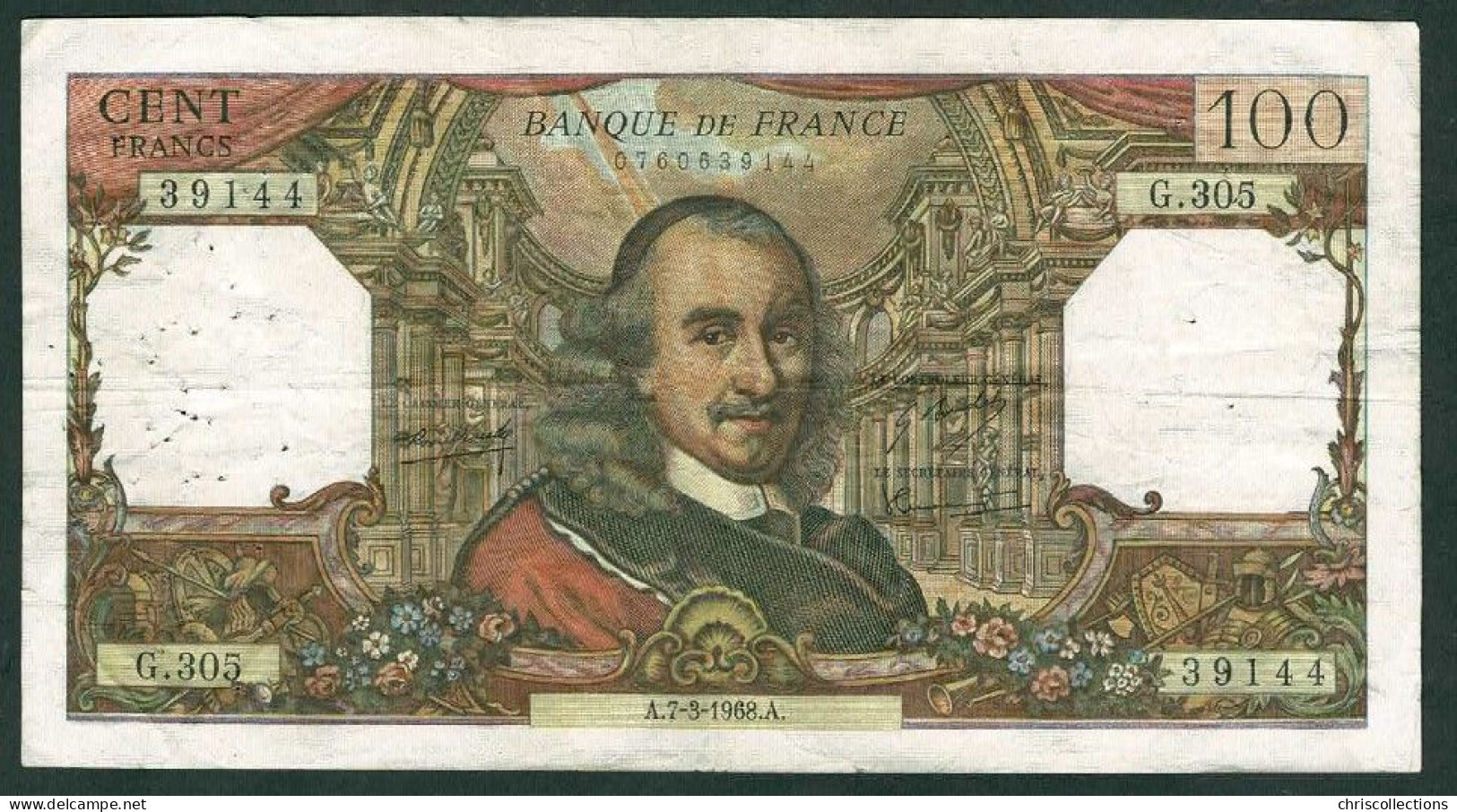 FRANCE - 100 Francs Corneille - 7/3/1968 - TB+ - F. : 65/21 - N° De Billet : 39144 - 100 F 1964-1979 ''Corneille''