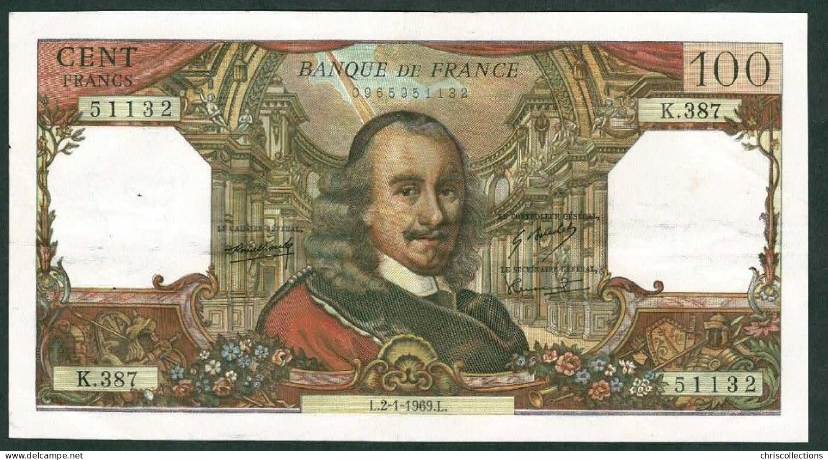 FRANCE - 100 Francs Corneille - 2/1/1969 - TTB+ - F. : 65/25 - N° De Billet : 51132 - 100 F 1964-1979 ''Corneille''