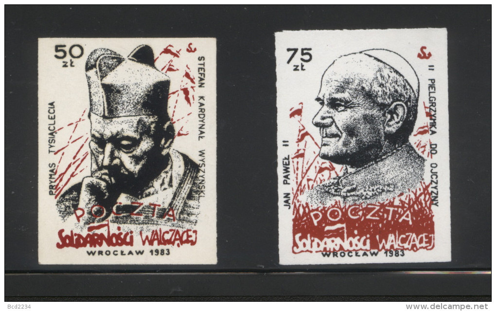 POLAND SOLIDARITY SOLIDARNOSC WALCZACA WROCLAW 1983 RARE SET OF 2 SAINT POPE JOHN PAUL II CARDINAL WYSZYNSKI JP2 RELIGIO - Solidarnosc-Vignetten