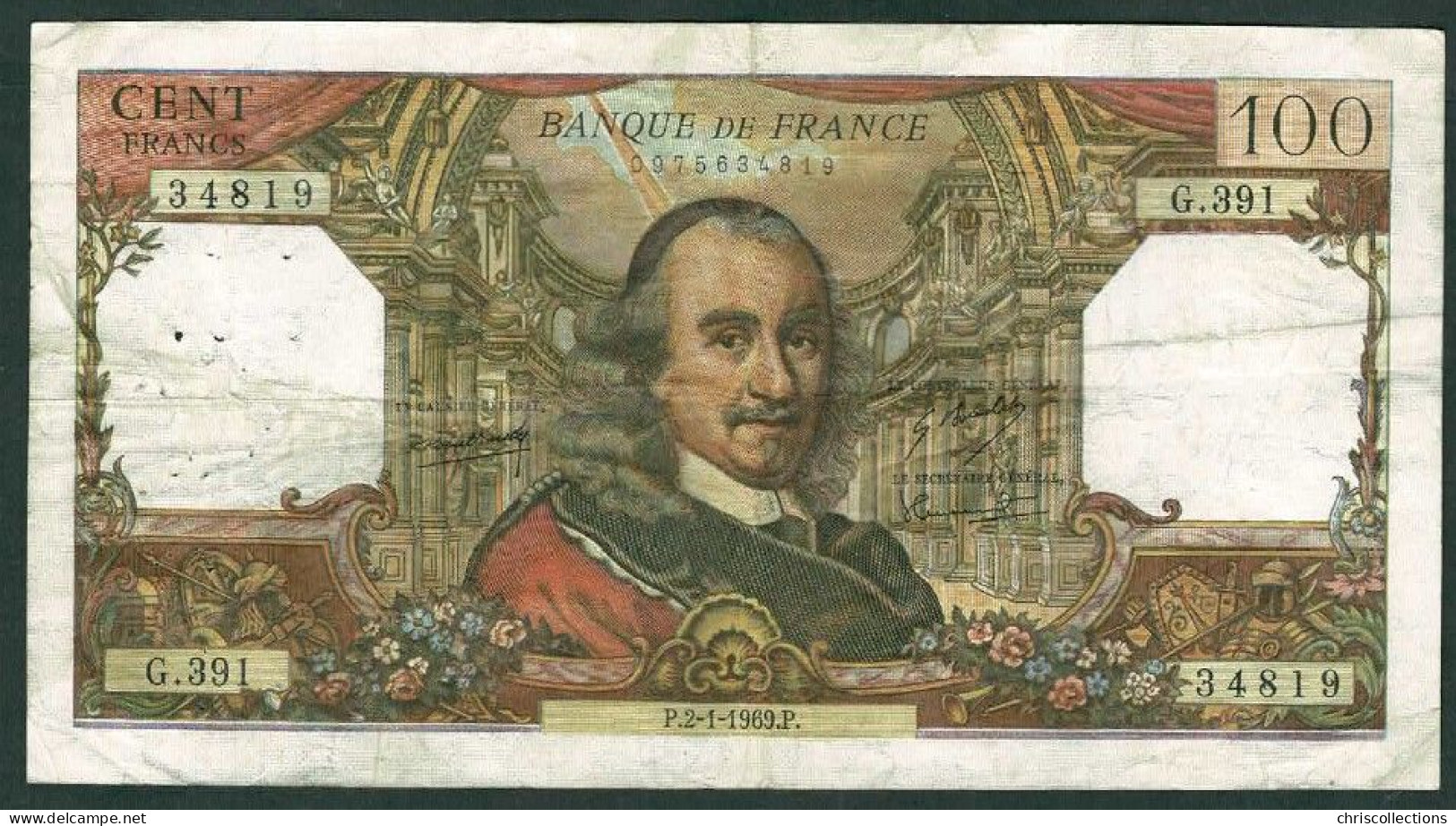 FRANCE - 100 Francs Corneille - 2/1/1969 - TB/TB+ - F. : 65/25 - N° De Billet : 34819 - 100 F 1964-1979 ''Corneille''