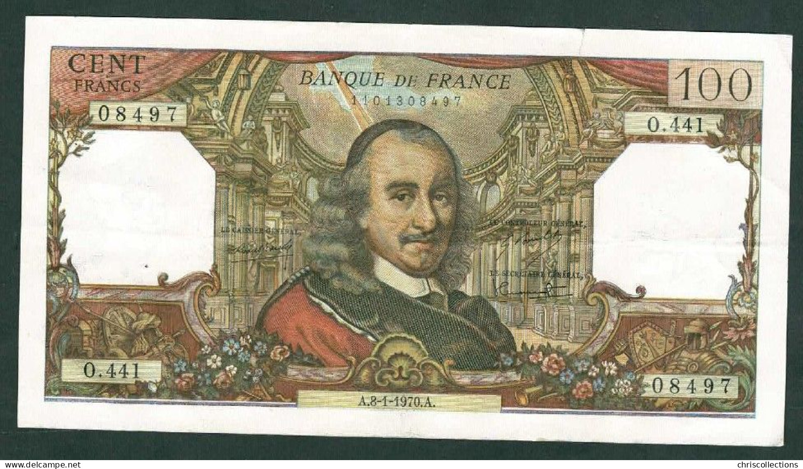 FRANCE - 100 Francs Corneille - 8/1/1970 - TTB+ - 1 Fente 5mm - F. : 65/29 - N° De Billet : 08497 - 100 F 1964-1979 ''Corneille''