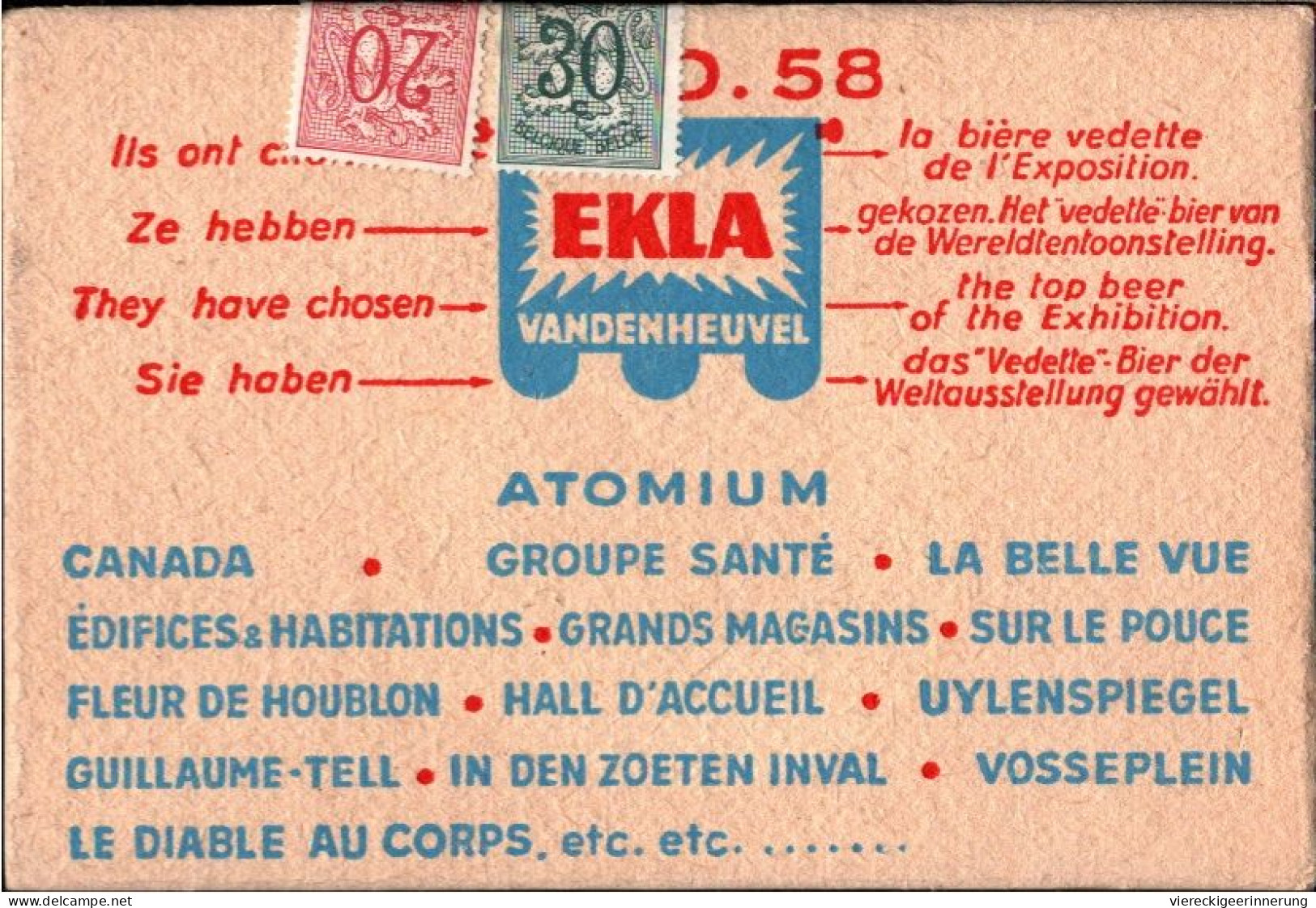 ! 1958 Weltausstellung Brüssel, Bierdeckel, Ekla, Exposition Universelle - 1958 – Brüssel (Belgien)