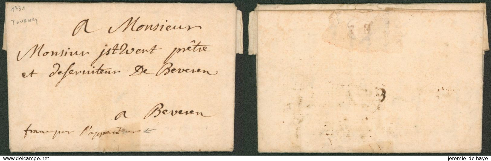 LAC Datée De Tournay (1731) Sans Marque De Départ + Manusc. "Franco Par L'expéditeur" > Beveren (prêtre) - 1714-1794 (Paises Bajos Austriacos)