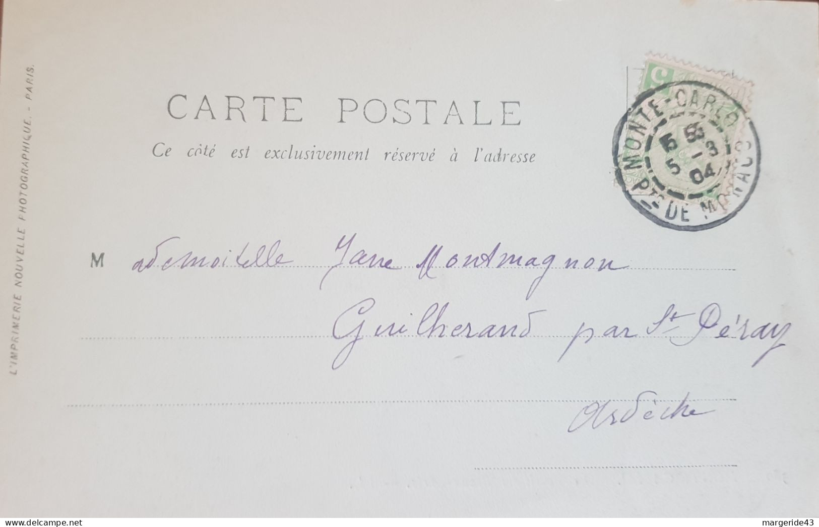 MONACO CARTE DE MONTE CARLO POUR LA FRANCE 1904 - Lettres & Documents